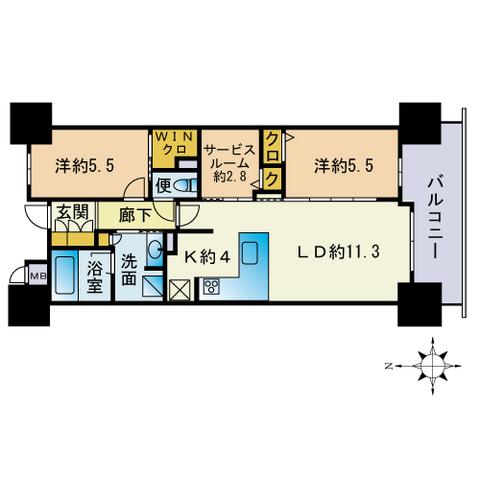 ブライトクロス博多サウス(2SLDK/7階)の間取り写真
