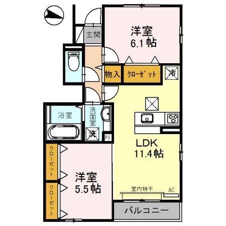 パークス塩屋(2LDK/1階)の間取り写真