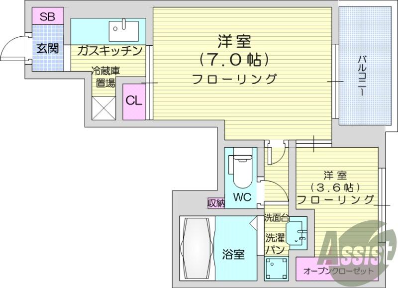 ブライトS・K(2K/1階)の間取り写真