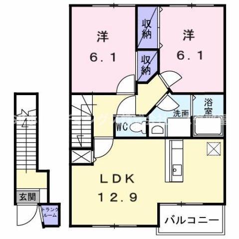 ディモーラC(2LDK/2階)の間取り写真