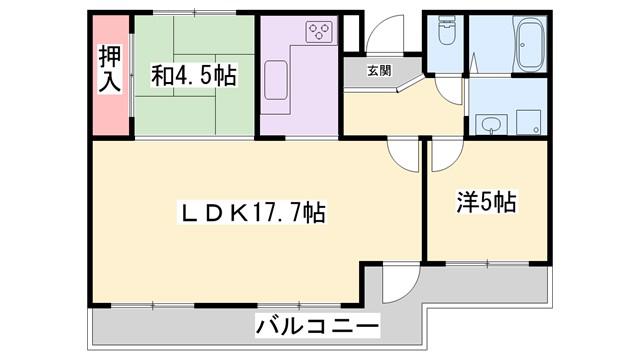 ラブリー姫路手柄山(2LDK/5階)の間取り写真