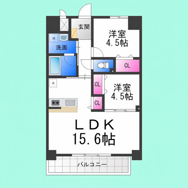 シャンピア堺(2LDK/8階)の間取り写真