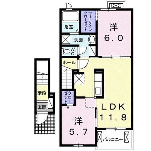 キャッスルウィング大津(2LDK/2階)の間取り写真