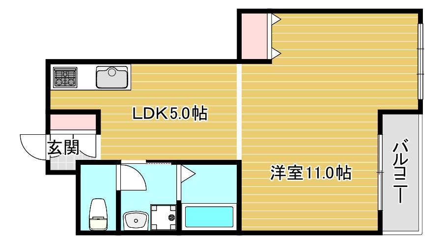 難波シティハイツ(1LDK/5階)の間取り写真