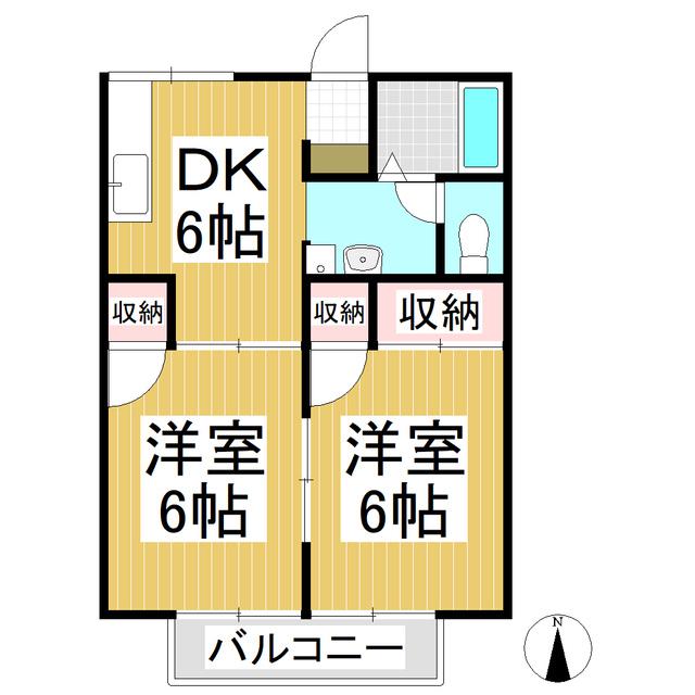プレジール北沢 B棟(2DK/2階)の間取り写真