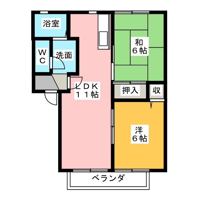 ハウスTMK A棟(2LDK/2階)の間取り写真