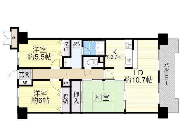 CASSIA南住吉(3LDK/8階)の間取り写真