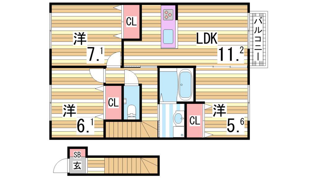 モダンコート垂水(3LDK/2階)の間取り写真