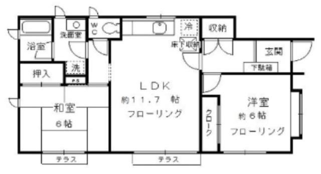 チェスナット・ビラ B棟(2LDK/1階)の間取り写真