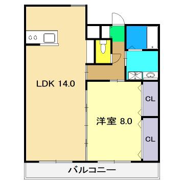 ハイツ六泉寺(1LDK/3階)の間取り写真