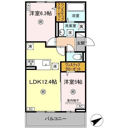 ペルへ尾ノ上(2LDK/1階)の間取り写真