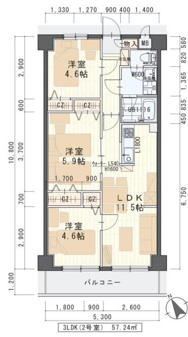 グリシーヌ・S(3LDK/6階)の間取り写真