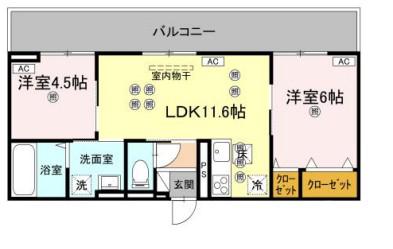 フィオーレガーデン北田宮 A(2LDK/3階)の間取り写真