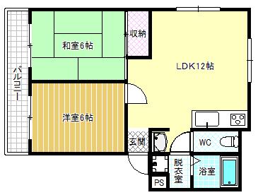 ECP富田林(2LDK/3階)の間取り写真