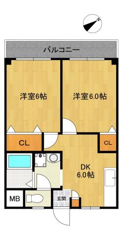 エトワール船堀(2DK/4階)の間取り写真