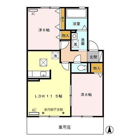 ウィルモア伏見台(2LDK/1階)の間取り写真