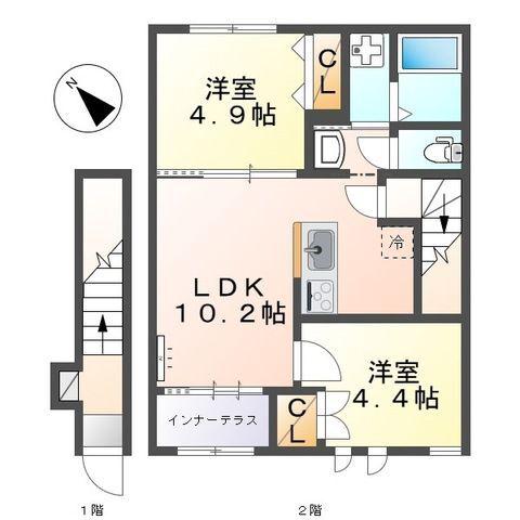 ルミエール(2LDK/2階)の間取り写真