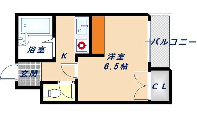 シャンブル弥刀(1K/3階)の間取り写真
