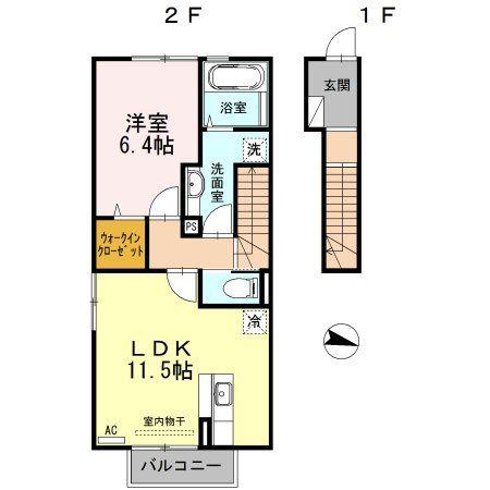 エスポワール福栄(1LDK/2階)の間取り写真