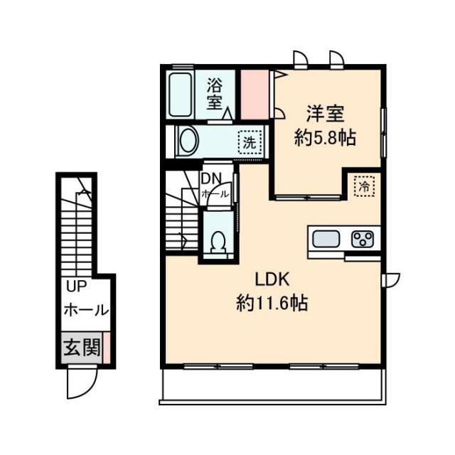 ローズ・ガーデン(1LDK/2階)の間取り写真