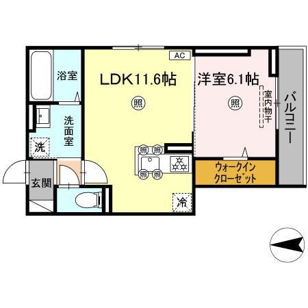 タウン清心(1LDK/3階)の間取り写真
