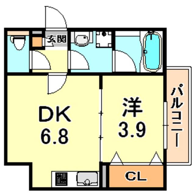 サウスフィールド(1DK/3階)の間取り写真