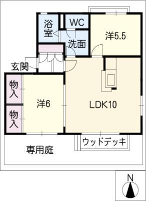 シャトル藤A棟(2LDK/1階)の間取り写真