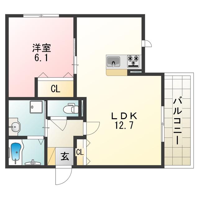 ヴィレッタ勝山南(1LDK/3階)の間取り写真