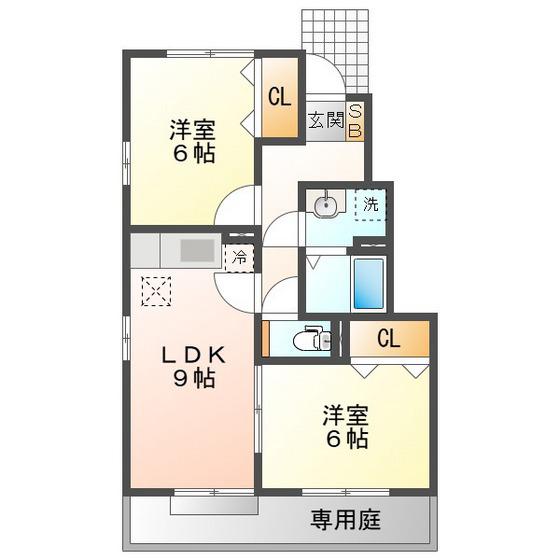 ヴィラノボノ(2LDK/1階)の間取り写真