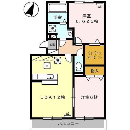 ロイヤルガーデン染地台 A棟・B棟(2LDK/1階)の間取り写真
