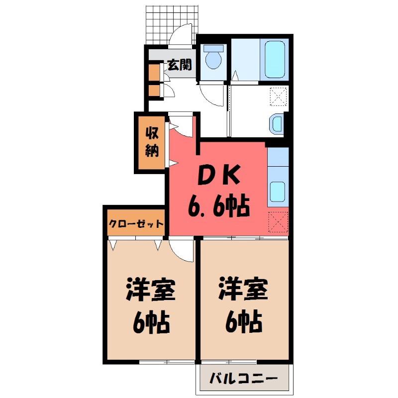 プランドール・K(2DK/1階)の間取り写真