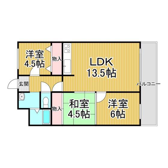 シャトーサンライズ(3LDK/2階)の間取り写真