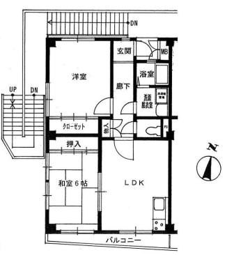 スカイライト北久里浜(2LDK/3階)の間取り写真