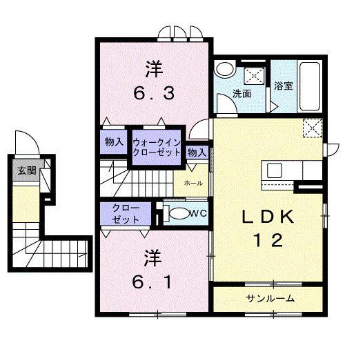 ソレアード(2LDK/2階)の間取り写真