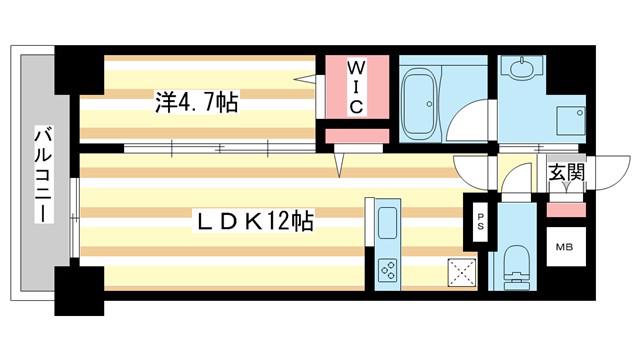 SOLE CEDAR西大寺(1LDK/8階)の間取り写真