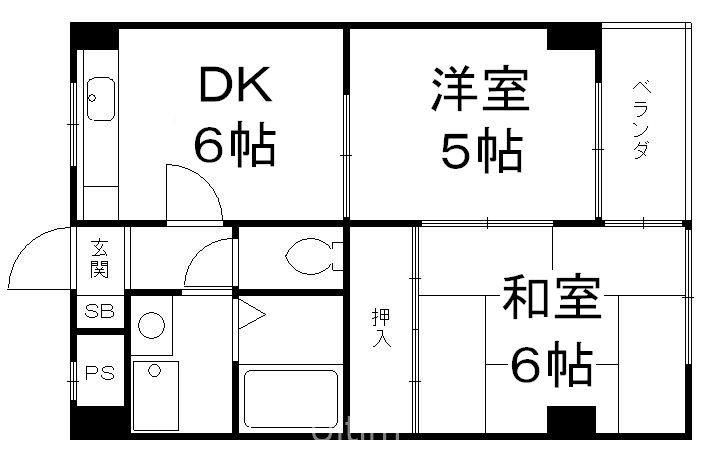 ハイツ北芳(2DK/4階)の間取り写真