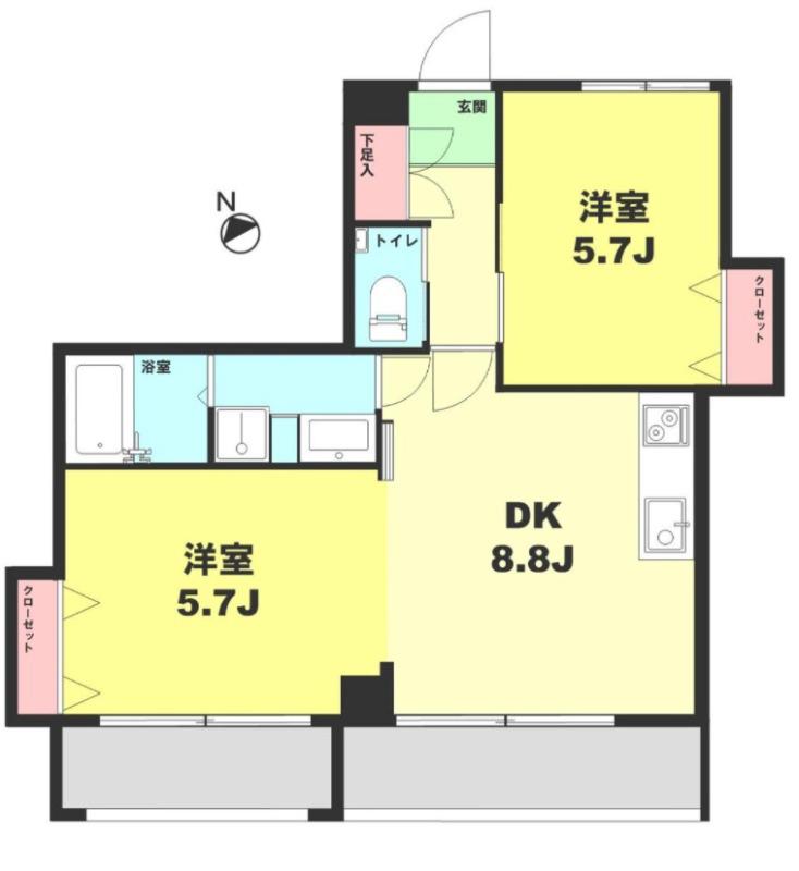 月村マンション33(2DK/9階)の間取り写真