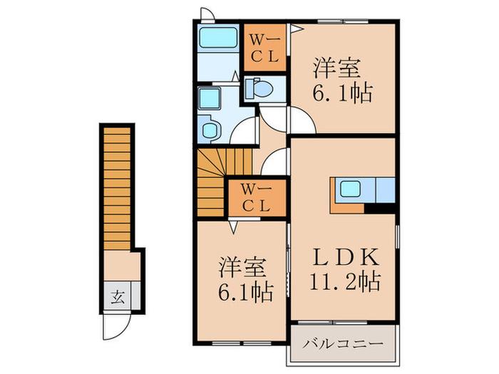 カーサヴィオラI(2LDK/2階)の間取り写真