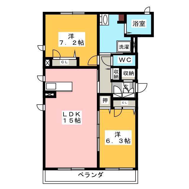グランシャリオ岐阜(2LDK/1階)の間取り写真