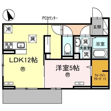 D-PLACE駅南大路(1LDK/1階)の間取り写真