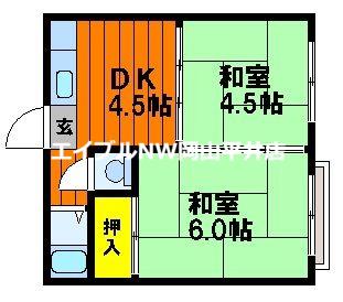 吉田コーポ(2DK/1階)の間取り写真