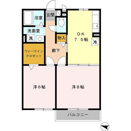 ボナールII(2DK/1階)の間取り写真