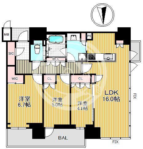 グランドメゾン上町一丁目タワー(3LDK/10階)の間取り写真