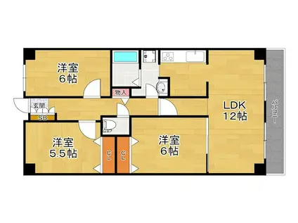 PHOENIX COURT交野I 北棟(3LDK/3階)の間取り写真