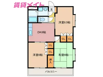 ウイングヒルズ(3DK/2階)の間取り写真