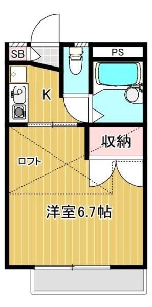 ベルエアー(1K/2階)の間取り写真