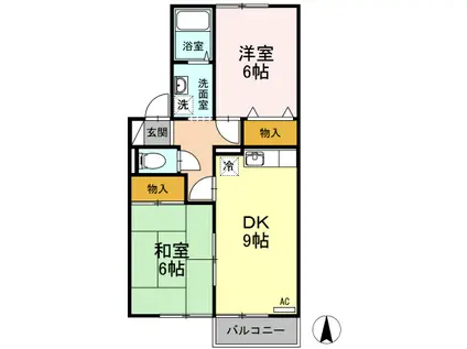 サニーコート光 2LDTT(2DK/2階)の間取り写真