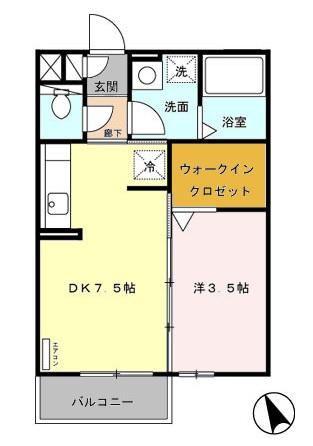 エスプワール城之内(1DK/2階)の間取り写真