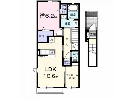 ソル・レヴァンテ I(1LDK/2階)の間取り写真