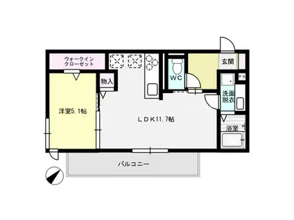 フォレストヒルズ春日原(1LDK/1階)の間取り写真